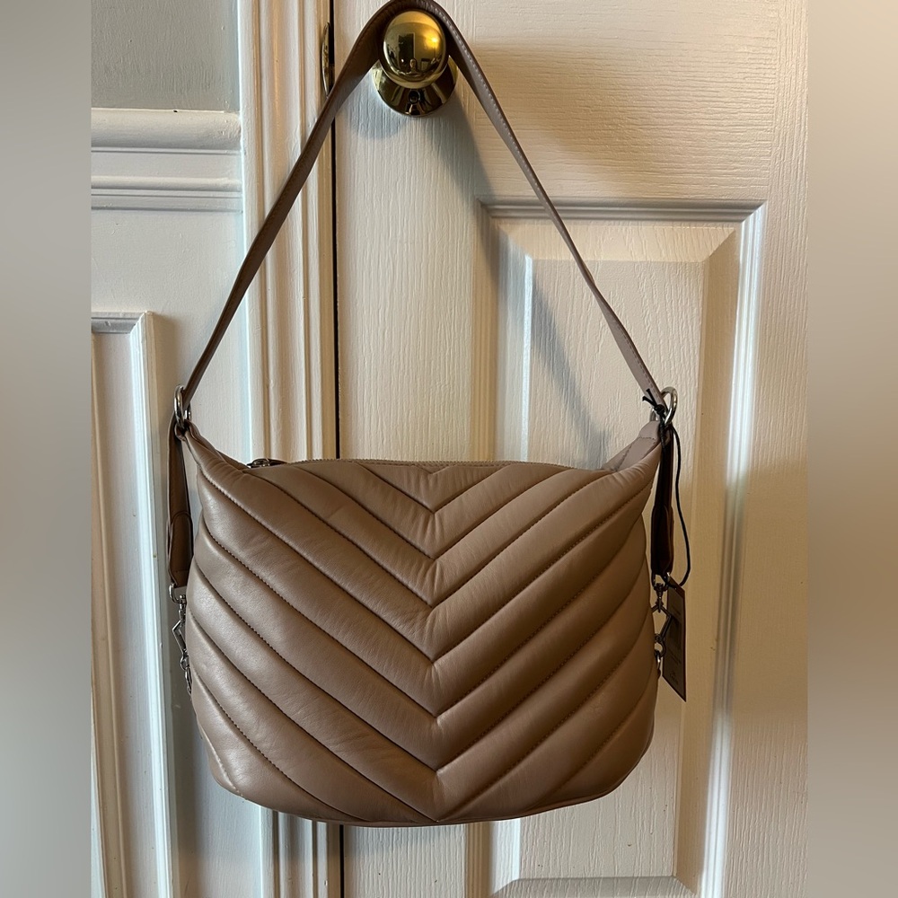 Eric Javits Chevron Leather Jesse Bag Almondine
